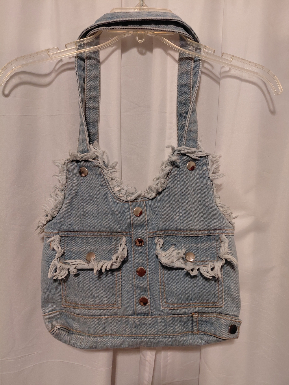 Y2K-style distressed denim shoulder bag